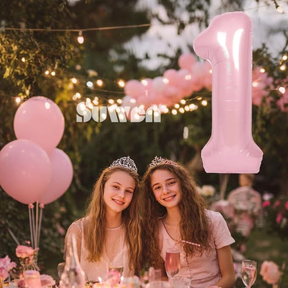 SUWEN 40 Inch Pink Large 1 Balloon Numbers Big Foil Helium Number Balloons 0-9 - Image 3