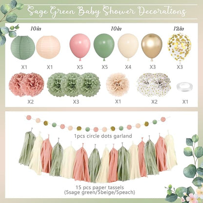 Amandir Sage Green and Pink Baby Shower Decorations Welcome Baby Banner | Pink - Image 2