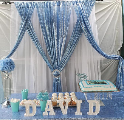 Poise3EHome Baby Blue Sequin Backdrop Curtains, 4 Panels 2FTx8FT Glitter - Image 3