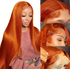 26inch Ginger 13x4 HD Lace Front Wigs Human Hair Straight Lace Frontal Wigs 350 Colored Glueless Ginger Orange 180% Density Pre Plucked With Baby Hair