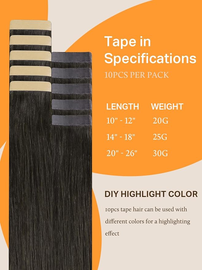 DOORES Tape in Hair Extensions Human Hair, Mocha Brown 14 Inch 10pcs 25g, Human Hair Extensions Natural Hair Extensions Seamless Straight