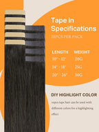 DOORES Tape in Hair Extensions Human Hair, Mocha Brown 14 Inch 10pcs 25g, Human Hair Extensions Natural Hair Extensions Seamless Straight
