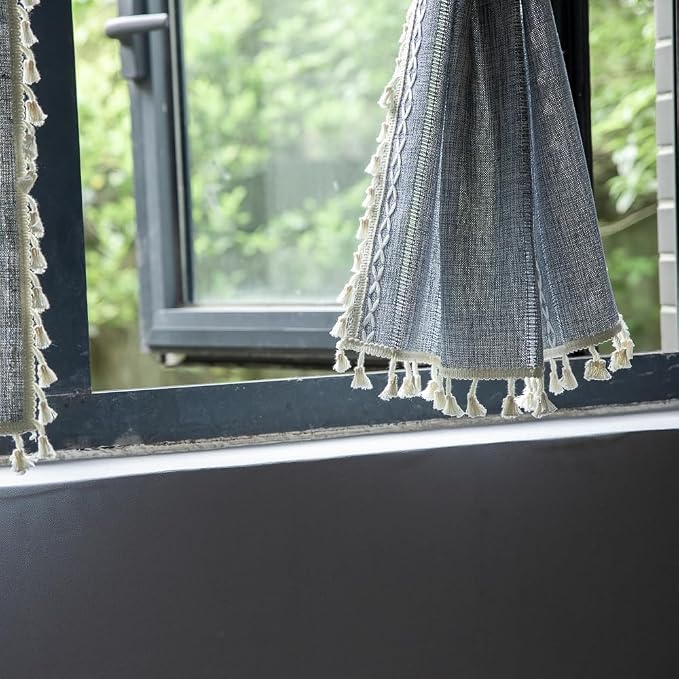 Sutuo Home Blue Boho Curtain 52W x 36L inch White Striped Light Filtering Short - Image 6