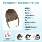 NAYOO Bangs Hair Clip - Brown Fake Bangs 100% Real Human Hair Extensions Wispy Bangs for Women Fringe with Temples Hairpieces Curved Bangs for Daily Wear(Brown, Wispy Bangs)
