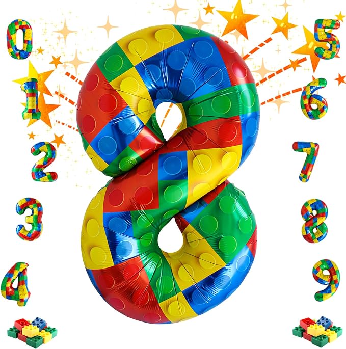 32 Inch Stackable Block Number Balloon – Colorful Brick Building Themed Big by Unknown