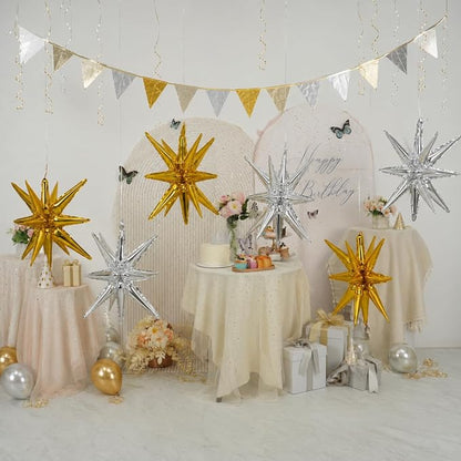 HILAVO 6PCS Gold Silver Star Balloons, 22Inch Large Star Balloon Foil Spike - Image 8