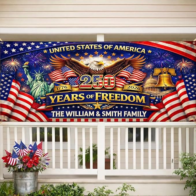 Personalized 250 Years of Freedom USA Banner 1776-2026, Patriotic American - Image 2