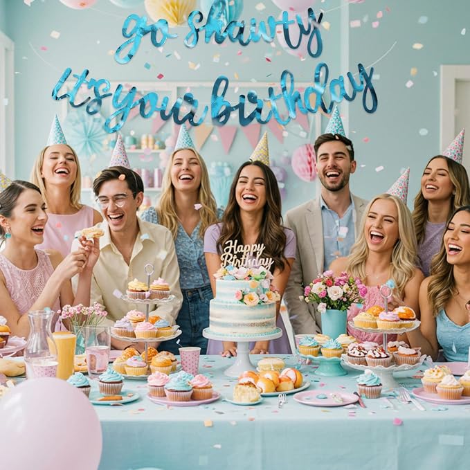 BEISHIDA Double-sided Lake Blue Go Shawty It's Your Birthday Banner Decor | - Image 4