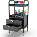 TASALON Metal Salon Trolley Cart with Wheels & Lockable Drawers – 4-Tier Hair Stylist Rolling Tray Cart, Barber & Esthetician Station Organizer, Beauty Salon Equipment & Spa Storage Cabinet