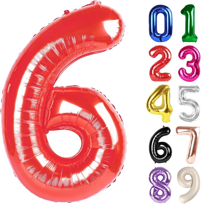 6 Balloon - Red Birthday Number Balloons, 40 Inch Decorations Men Women | Red by ALPHADELTAPI