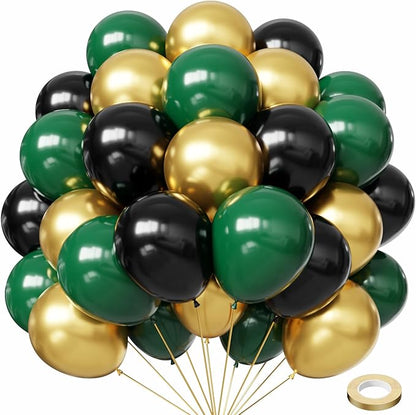 Green and Gold Balloons, 12 inch Gold Balloons and Black Balloons by Hiquaty