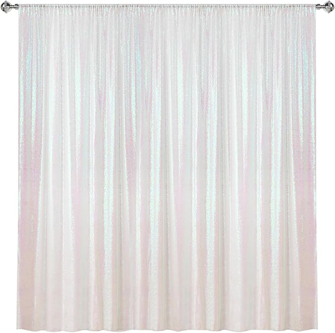 Sugargirl White Iridescent Sequin Backdrop Curtain 8FTx8FT Glitter White by Sugargirl