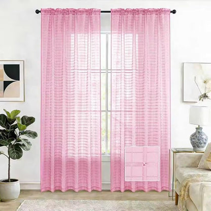SpaceDresser Check Sheer Curtains 72 Inches 2 Panels Set, Rod Pocket Plaid by SpaceDresser