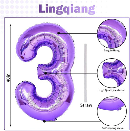 Purple Number 30 Balloons, 40 Inch Purple Mylar Foil Number 3 & 0 Balloons - Image 2