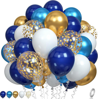 Navy Blue and Gold Balloons, Metallic Golden and Blue Balloon Navy and White by Paready