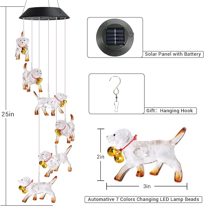 Toodour Solar Wind Chime, Color Changing Wind Chimes Dog | LED Decorative Mobile - Image 7