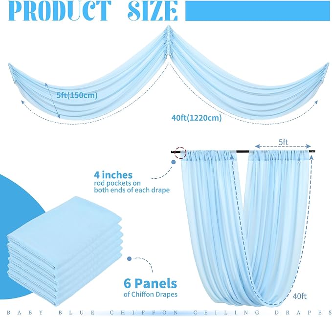 Showgeous 6 Panels Baby Blue Ceiling Drapes - Image 2