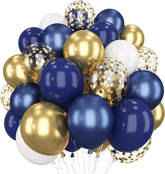 Navy Blue and Gold Balloons, 60 Packs 12 inch Navy Blue and Metallic Chrome by Govpy