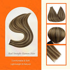 Full Shine Tape in Hair Extensions Color 4 Brown with 27 Blonde Highlights Remy Tape Ins Hair Human Hair Extensions Seamless Extensions 12 Inch Short Hair 20Pcs 30Grams Add Volume