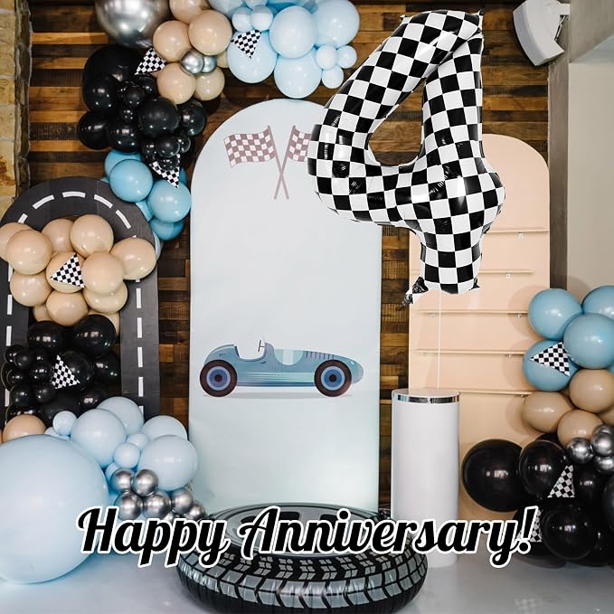 Checkered Number 4 Balloon 40 Inch, Large Foil Black and White Number Balloons - Image 6
