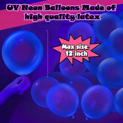 100 Pcs UV Neon Blue Balloons 12 inch Neon Party Supplies, Glow in the Dark - Image 2