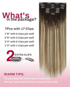 Moresoo Human Hair Clip in Extensions Balayage Dark Brown to Medium Brown with Blonde Ombre Clip in Hair Extensions for Women Full Head 7 Pcs 120G 22 Inch