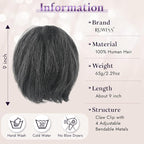 RUWISS Claw Clip Short Human Hair Ponytail Extension with Bendable Metals for DIY Styles Straight Messy Bun Hair Piece for Women Hairpieces for Daily Wear, 9 Inch Dark Grey Mixed Jet Black
