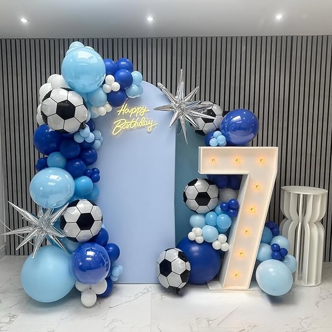 Soccer Balloons, Metallic Blue Silver Balloons - Image 3