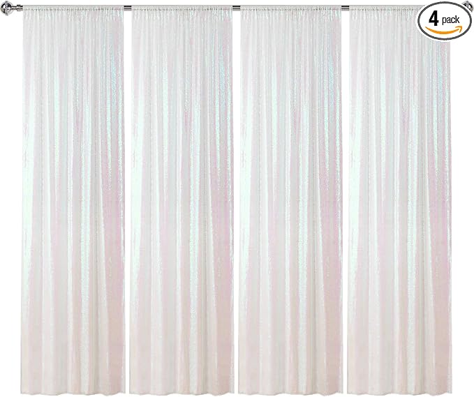 Sugargirl White Iridescent Sequin Backdrop Curtain 4 Panels 2FTx8FT Glitter by Sugargirl