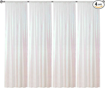 Sugargirl White Iridescent Sequin Backdrop Curtain 4 Panels 2FTx8FT Glitter by Sugargirl