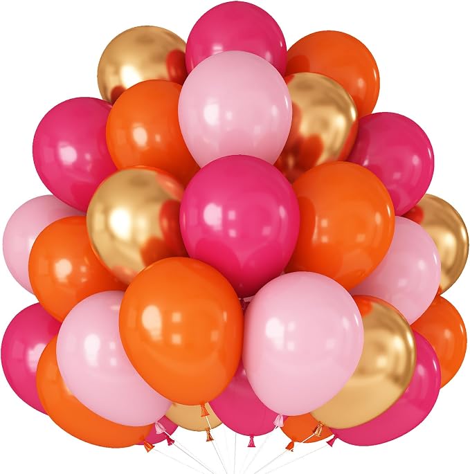 Hot Pink and Orange Gold Balloons 12inch 60pcs Light Pink Metallic Gold Helium by Paeyeq