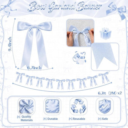 2 Strings Blue Bow Garland Banner Decorations - Image 2