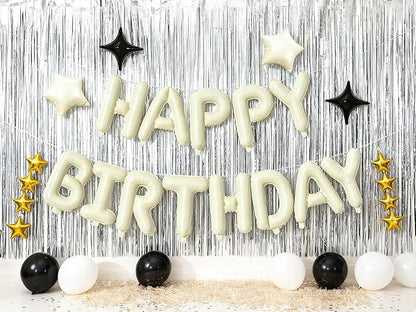 Cream Happy Birthday Balloons Banner Sign Mylar letter Party Decoration | - Image 2