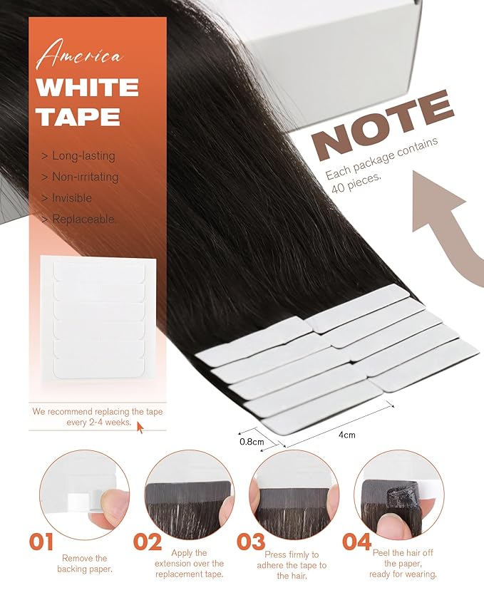 Sunny Hair Tape in Hair Extensions Human Hair 18inch Hair Extensions Real Human Hair Tape in Extensions for Women Darkest Brown Invisible Natural Straight Skin Weft Double Sided Tape 40pcs 100g