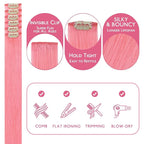 WENNALIFE Peach Pink Clip in Hair Extensions Real Human Hair 35g 6pcs 20 Inch Colored Hair Extensions for Kids Women Colorful Hair Pieces Pop-up Style Straight Extensiones De Cabello Humano Con Clip