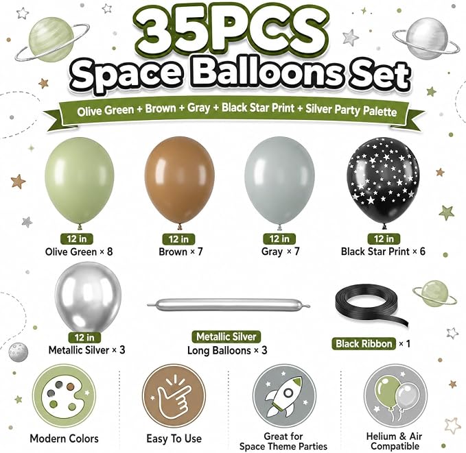Grey Sage Green Brown Balloons, 12 Inch Olive Green Black Grey Balloons - Image 2