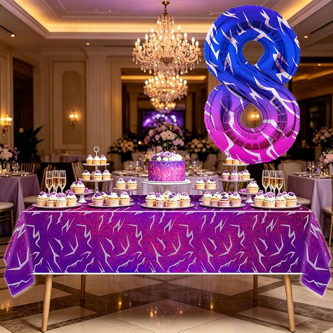 2pcs Purple Demon 54''x108'' Birthday Tablecloth and 40 Inches Number 8 Hunters - Image 4