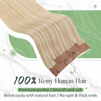 RUNATURE Invisible Wire Hair Extensions, Real Human Hair Extensions Blonde, Fish Line Hair Extension, Easy to Apply, 16 Inch 80g #18P613 Honey Blonde