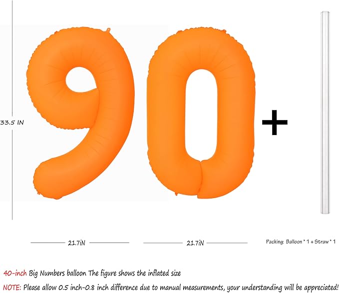 Orange Birthday Number 90 Balloon 40IN Fluorescent Orange 90 Balloon | - Image 2