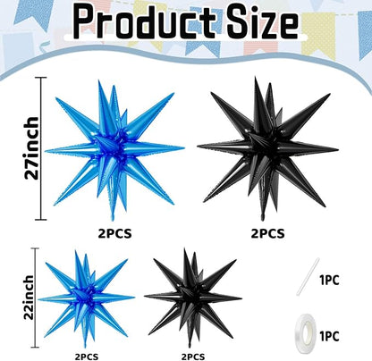 22/27 Inch Blue Black Star Balloons, Cone Spike Balloon, Aluminum Foil Balloon - Image 2
