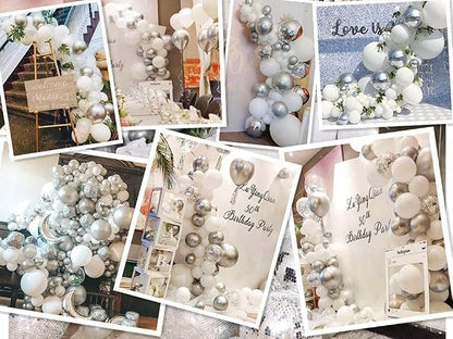 White and Silver Balloons Garland Arch Kit 5"10 Inch 12" White Silver Metallic - Image 5