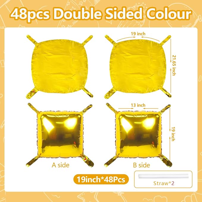 NISOCY 48PCS Metallic Gold Square Foil Balloons Wall Backdrop | Double Sided - Image 2