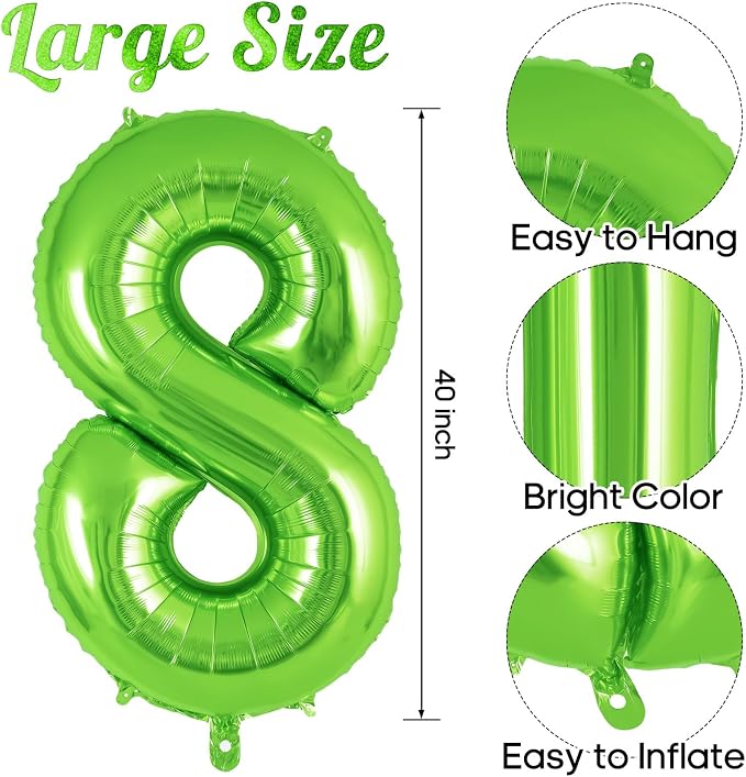 Green Number 8 Balloon 40 Inch, Big Large Foil Helium Number Balloons, Jumbo - Image 3