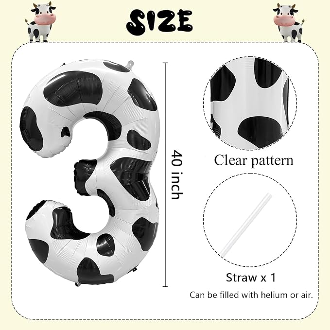 Cow Print Number Balloons, Large Foil Number 3 Balloon 40 Inch Cow Balloon - Image 2