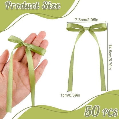 NEBURORA 50 Pcs Green Bows for Cake Decoration Party Ribbon Bowknots | Pastel - Image 2