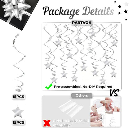30 Pcs Silver Star Hanging Swirls, Spiral Ceiling Streamers - Image 3