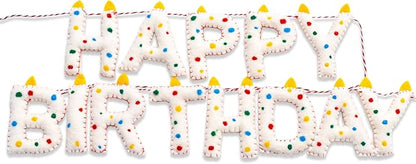 Pre-Strung Confetti Dots Handmade Wool Felt Happy Birthday Banner Garland | 3D by Unknown