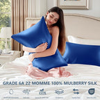 Silk Pillow Cases King Size 100% Mulberry Silk Pillowcase for Hair & Skin 22 Momme Both Sided Grade 6A Silk Cooling Soft Breathable 20 x 36 Inches with Hidden Zipper 1PC, Royal Blue