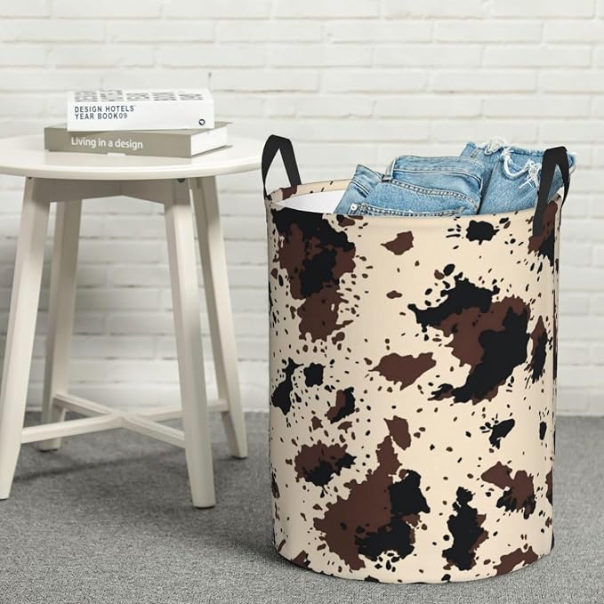 Highland Cow Texture Round Laundry Hamper Cowskin Print Storage Basket Toys - Image 7