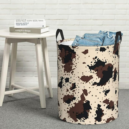 Highland Cow Texture Round Laundry Hamper Cowskin Print Storage Basket Toys - Image 7